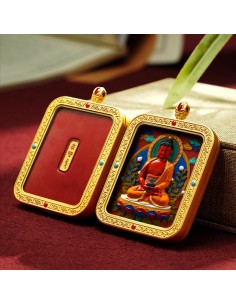 Mooras Hand-Painted 3D Thangka Buddha Amitabha Buddha Pendant Necklace (Ga Wu Box)