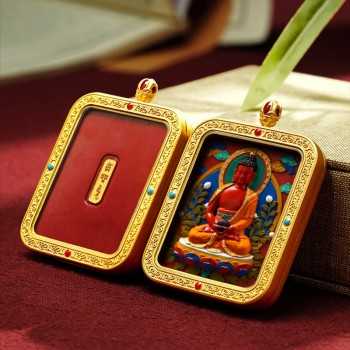 Mooras Hand-Painted 3D Thangka Buddha Amitabha Buddha Pendant Necklace (Ga Wu Box)