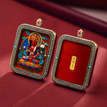 Mooras Handcrafted 3D Thangka Pendant Necklace | Tibetan-Style Akasagarbha Amulet (Ga Wu Box)