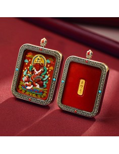 Mooras Handcrafted 3D Thangka Pendant Necklace | Tibetan-Style Yellow Jambhala Amulet (Ga Wu Box)