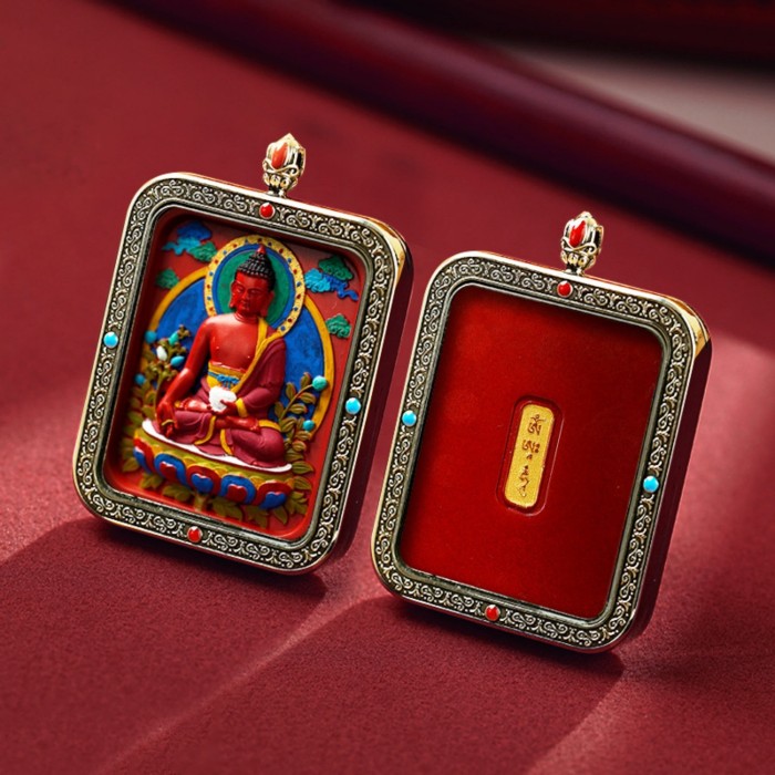 copy of Mooras Handcrafted 3D Thangka Pendant Necklace | Tibetan-Style Medicine Buddha Amulet (Ga Wu Box)