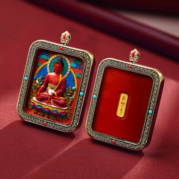 copy of Mooras Handcrafted 3D Thangka Pendant Necklace | Tibetan-Style Medicine Buddha Amulet (Ga Wu Box)