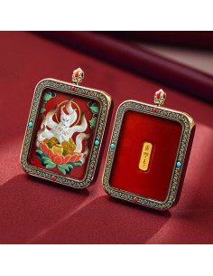 Mooras Handcrafted 3D Thangka Pendant Necklace | Tibetan-Style Fox Deity Amulet (Ga Wu Box)