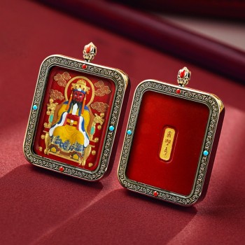 Mooras Handcrafted 3D Thangka Pendant Necklace | Tibetan-Style The The Fifth Lord(五爷) Amulet (Ga Wu Box)