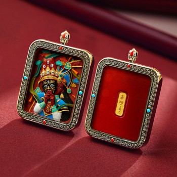Mooras Handcrafted 3D Thangka Pendant Necklace | Tibetan-Style Zakiram Amulet (Ga Wu Box)