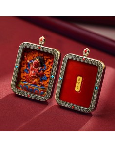 Mooras Handcrafted 3D Thangka Pendant Necklace | Tibetan-Style Acala (Fudo Myo-o) Amulet (Ga Wu Box)