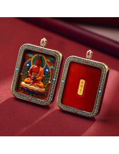 Mooras Handcrafted 3D Thangka Pendant Necklace | Tibetan-Style Amitabha Buddha Amulet (Ga Wu Box)