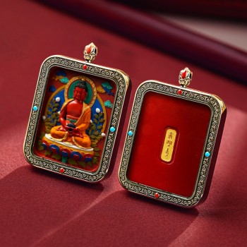 Mooras Handcrafted 3D Thangka Pendant Necklace | Tibetan-Style Vairocana Amulet (Ga Wu Box)