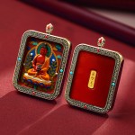 Mooras Handcrafted 3D Thangka Pendant Necklace | Tibetan-Style Amitabha Buddha Amulet (Ga Wu Box)
