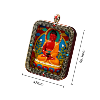 Mooras Handcrafted 3D Thangka Pendant Necklace | Tibetan-Style Mahasthamaprapta Amulet (Ga Wu Box)