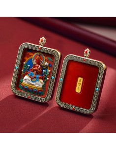 Mooras Handcrafted 3D Thangka Pendant Necklace | Tibetan-Style Samantabhadra Amulet (Ga Wu Box)