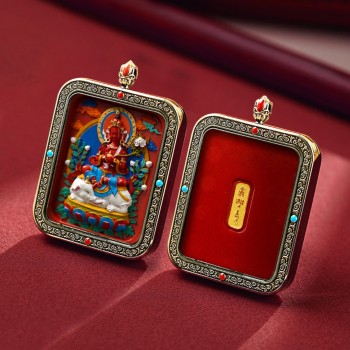 Mooras Handcrafted 3D Thangka Pendant Necklace | Tibetan-Style Samantabhadra Amulet (Ga Wu Box)