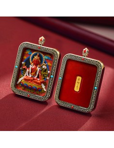 Mooras Handcrafted 3D Thangka Pendant Necklace | Tibetan-Style Mahasthamaprapta Amulet (Ga Wu Box)
