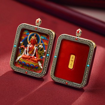Mooras Handcrafted 3D Thangka Pendant Necklace | Tibetan-Style Mahasthamaprapta Amulet (Ga Wu Box)
