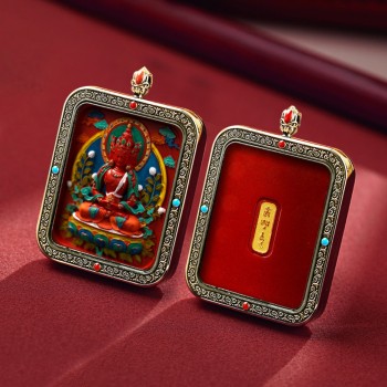 Mooras Handcrafted 3D Thangka Pendant Necklace | Tibetan-Style Vairocana Amulet (Ga Wu Box)