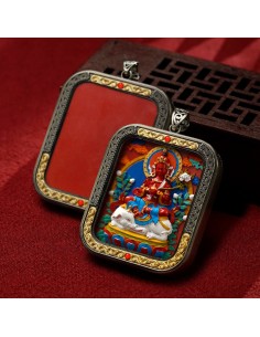 Mooras Hand-painted 3D Thangka Pendant Necklace | Tibetan Samantabhadra Bodhisattva Amulet (Ga Wu Box)