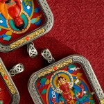 Mooras Hand-painted 3D Thangka Pendant Necklace | Tibetan Buddha Four-Armed Avalokiteshvara Amulet (Ga Wu Box)