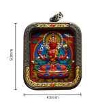 Mooras Hand-painted 3D Thangka Pendant Necklace | Tibetan Buddha Four-Armed Avalokiteshvara Amulet (Ga Wu Box)