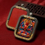 Mooras Hand-painted 3D Thangka Pendant Necklace | Tibetan Buddha Four-Armed Avalokiteshvara Amulet (Ga Wu Box)