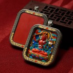 Mooras Hand-painted 3D Thangka Pendant Necklace | Tibetan Buddha Manjushri Bodhisattva Amulet (Ga Wu Box)