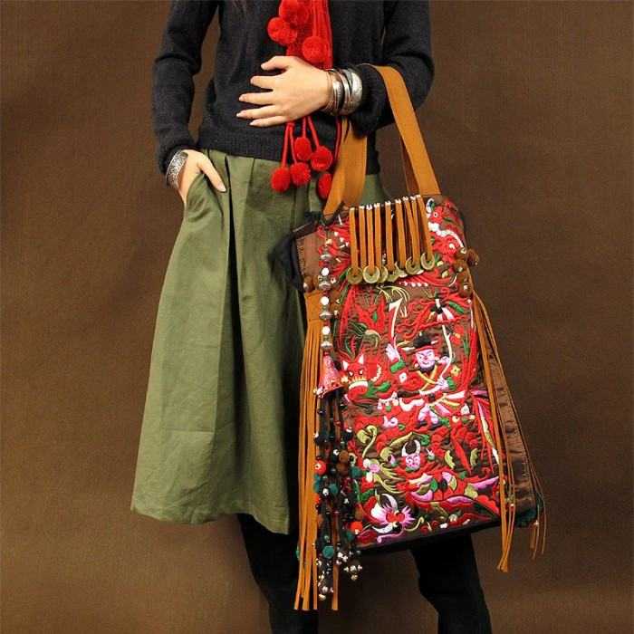 Handcrafted Chinese Miao Ethnic Package Tote Bag Embroidery Shoulder Bag