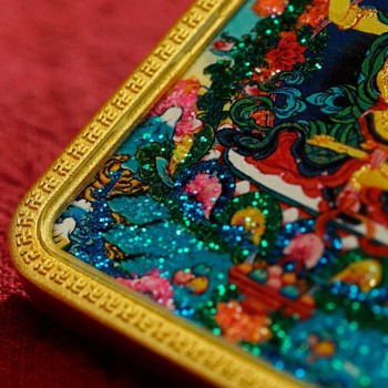Mooras Handmade Colored Sand Brass Thangka Pendant Necklace | Tibetan Buddha Amulet