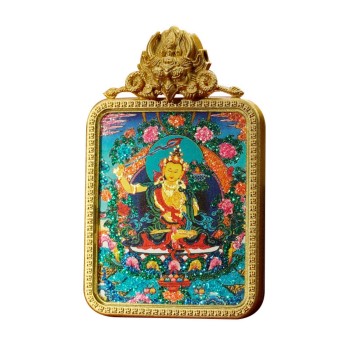 Mooras Handmade Colored Sand Brass Thangka Pendant Necklace | Tibetan Buddha Amulet