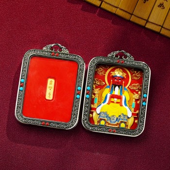 Mooras Handcrafted 3D Tibetan Thangka Pendant Necklace with Cinnabar| Tibetan Buddha Amulet