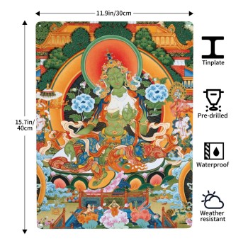 Mooras Green Tara Blessing | Tibetan Thangka Metal Sign