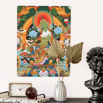 Mooras Green Tara Blessing | Tibetan Thangka Metal Sign
