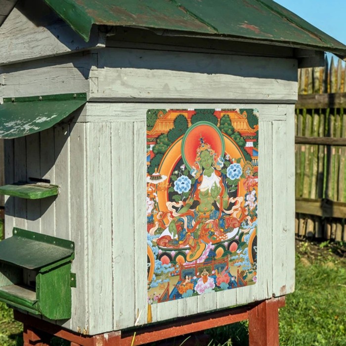 Mooras Green Tara Blessing | Tibetan Thangka Metal Sign