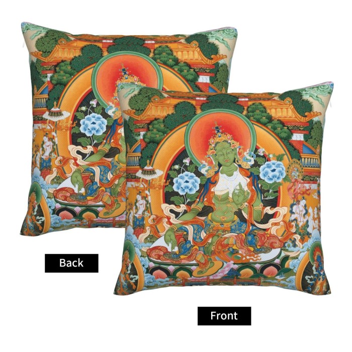 Mooras Tibetan Thangka Buddha Green Tara Cushion Cover