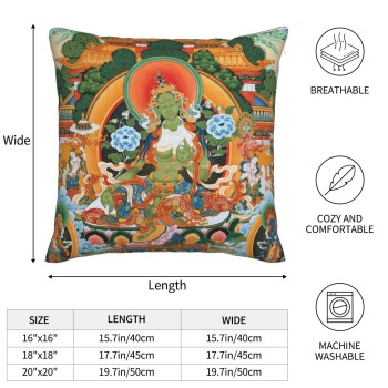 Mooras Tibetan Thangka Buddha Green Tara Cushion Cover