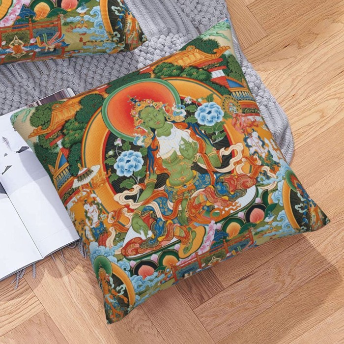 Mooras Tibetan Thangka Buddha Green Tara Cushion Cover