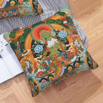 Mooras Tibetan Thangka Buddha Green Tara Cushion Cover