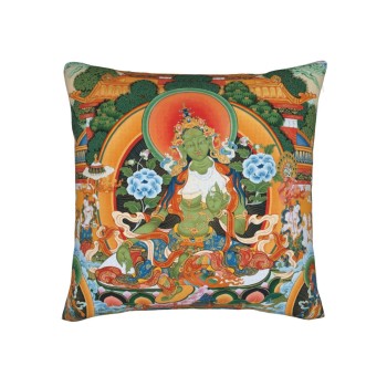 Mooras Tibetan Thangka Buddha Green Tara Cushion Cover