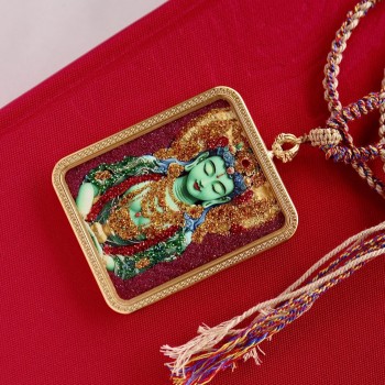 Mooras Hand-painted 3D Thangka Pendant Necklace | Tibetan Green Tara Amulet