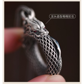Handcrafted 999.9 Sterling Silver Skeletonized Chinese Dragon & Phoenix Pendant Necklace for Couple