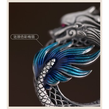 Handcrafted 999.9 Sterling Silver Skeletonized Chinese Dragon & Phoenix Pendant Necklace for Couple