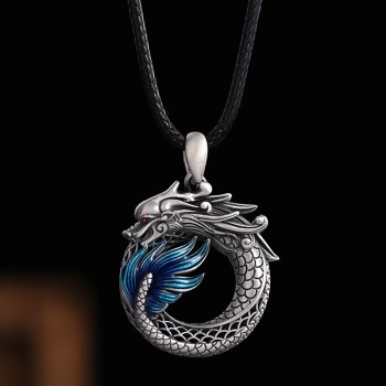 Handcrafted 999.9 Sterling Silver Skeletonized Chinese Dragon & Phoenix Pendant Necklace for Couple
