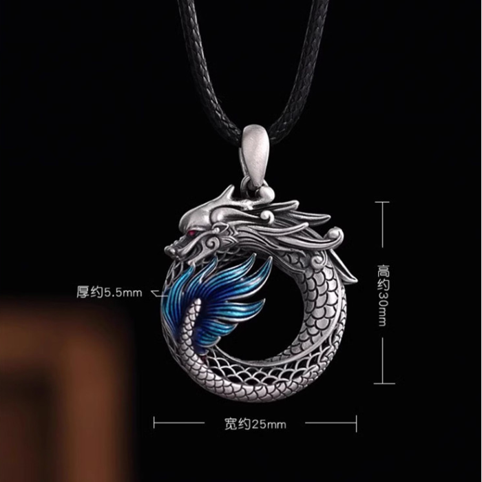 Handcrafted 999.9 Sterling Silver Skeletonized Chinese Dragon & Phoenix Pendant Necklace for Couple