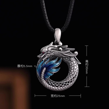Handcrafted 999.9 Sterling Silver Skeletonized Chinese Dragon & Phoenix Pendant Necklace for Couple