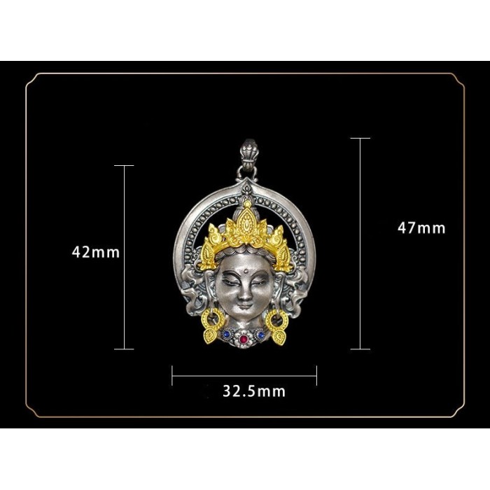 Boutique Handcrafted Sterling Silver Tibetan Buddhist Green Tara Pendant with Gemstone
