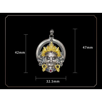 Boutique Handcrafted Sterling Silver Tibetan Buddhist Green Tara Pendant with Gemstone