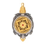 Boutique Handcrafted Sterling Silver Tibetan Buddhist Zakiram Pendant with Red Gemstone