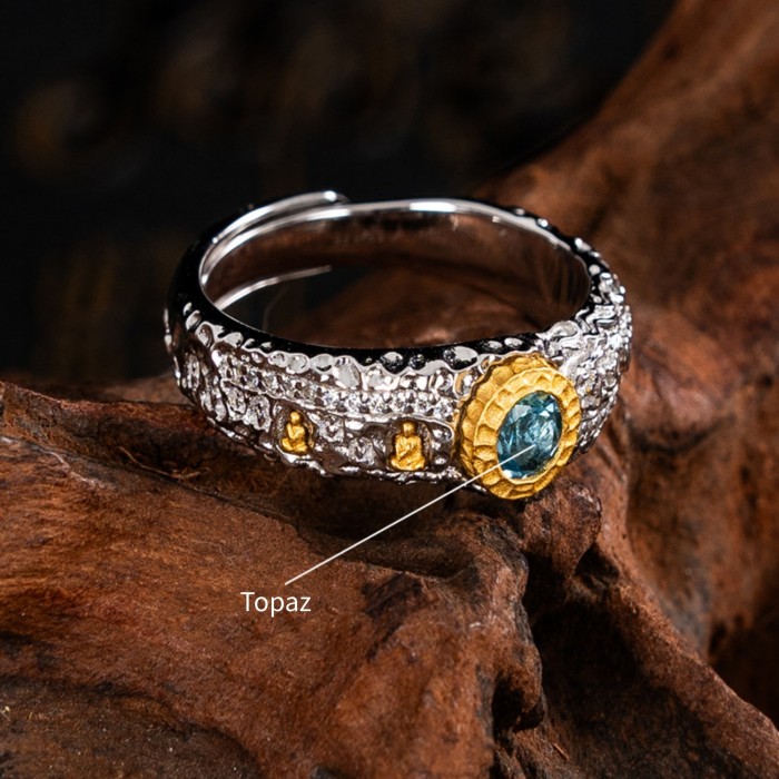 Boutique Ethnic Gemstone Stupa Sterling Silver Tibetan Buddhist Ring