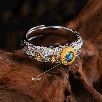 Boutique Ethnic Gemstone Stupa Sterling Silver Tibetan Buddhist Ring