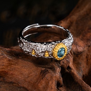 Boutique Ethnic Gemstone Stupa Sterling Silver Tibetan Buddhist Ring