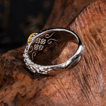Boutique Ethnic Gemstone Stupa Sterling Silver Tibetan Buddhist Ring