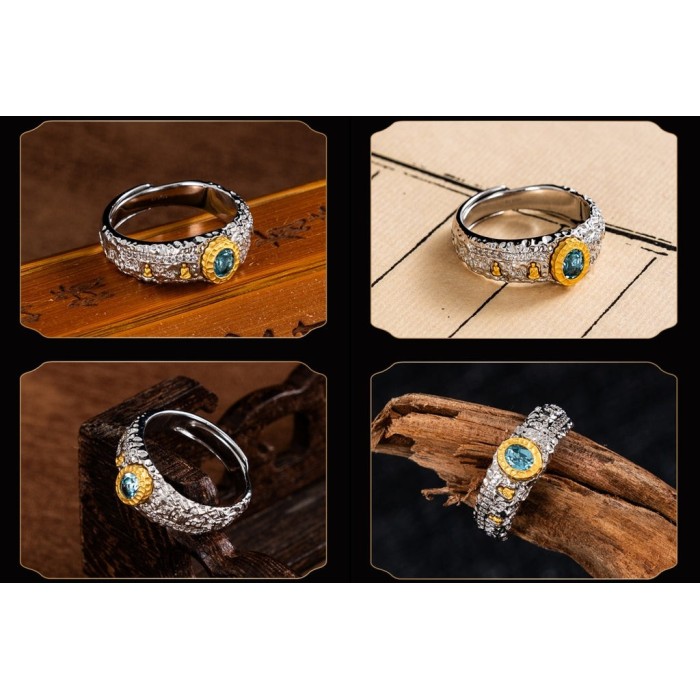 Boutique Ethnic Gemstone Stupa Sterling Silver Tibetan Buddhist Ring